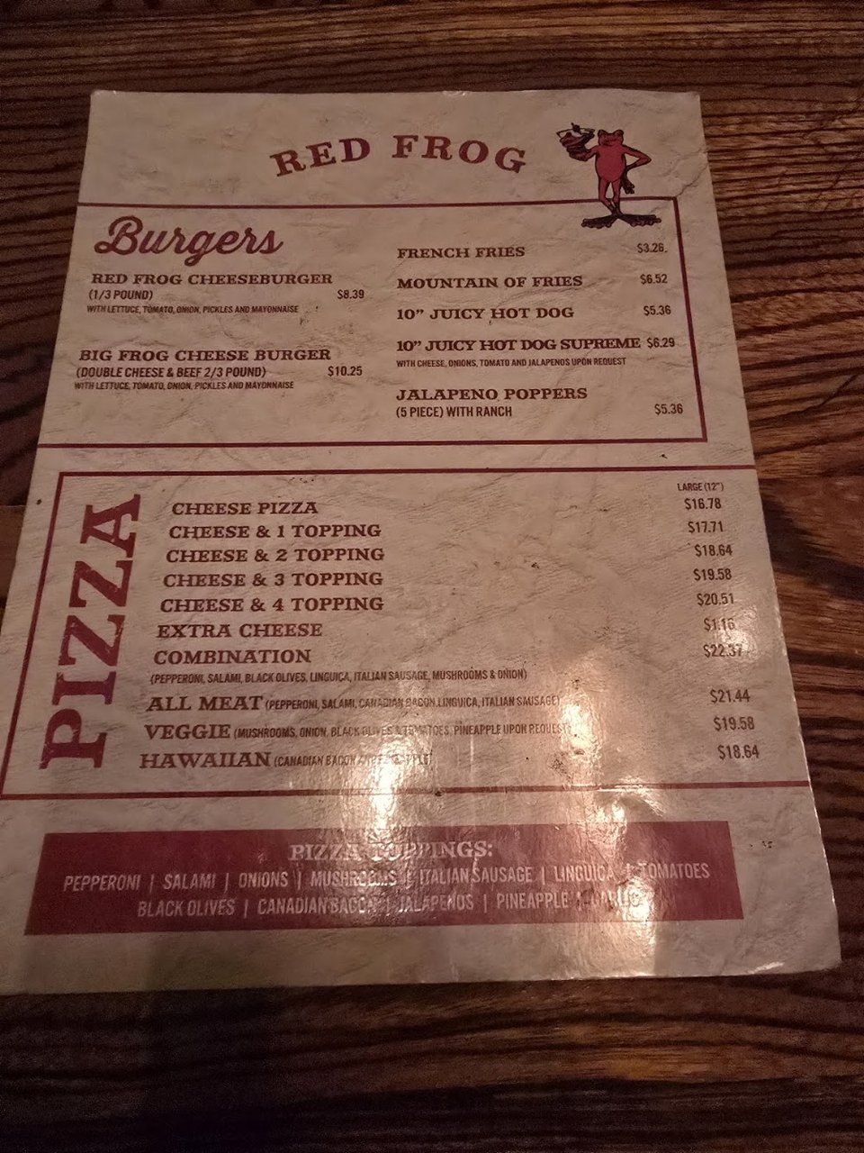 Simple menu layout with burger and pizza choices.